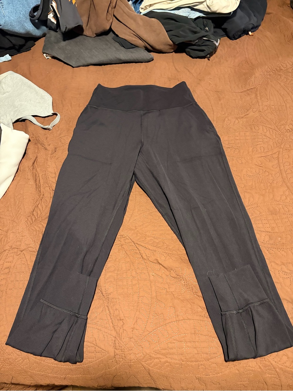 lululemon athletica Black Cropped Wide-Band Yoga Pants